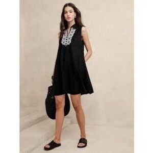 Banana Republic Linen-Blend Embroidered Tunic Dress – Black – M Tall